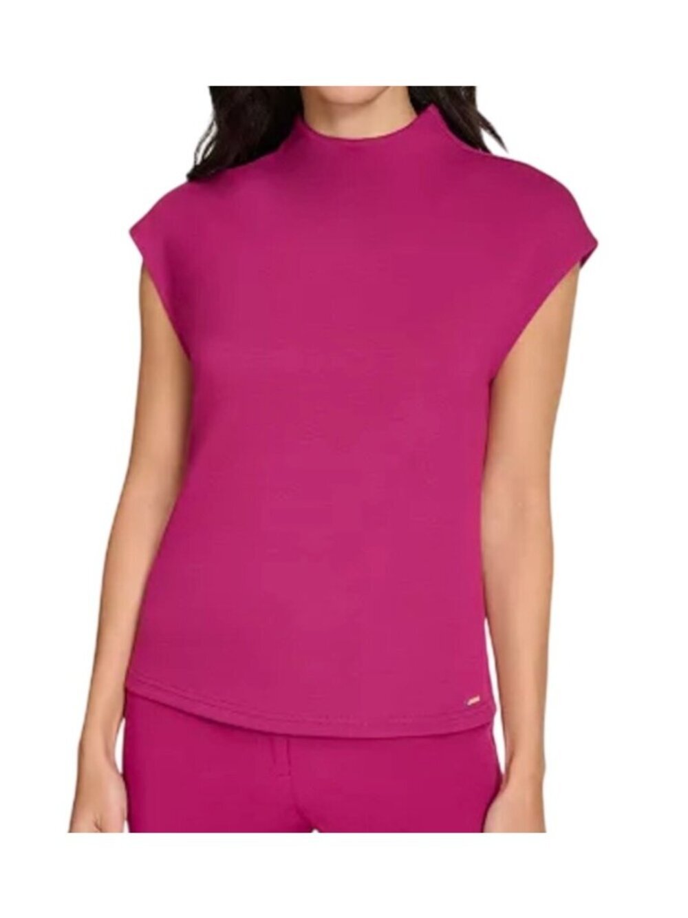 Calvin Klein Womens Mock-Neck Short-Sleeve Blouse~Size PL~Magenta NWT L16 26